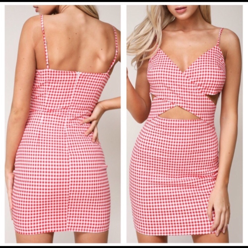 Red and White Check Mini Dress - Picture 2 of 3